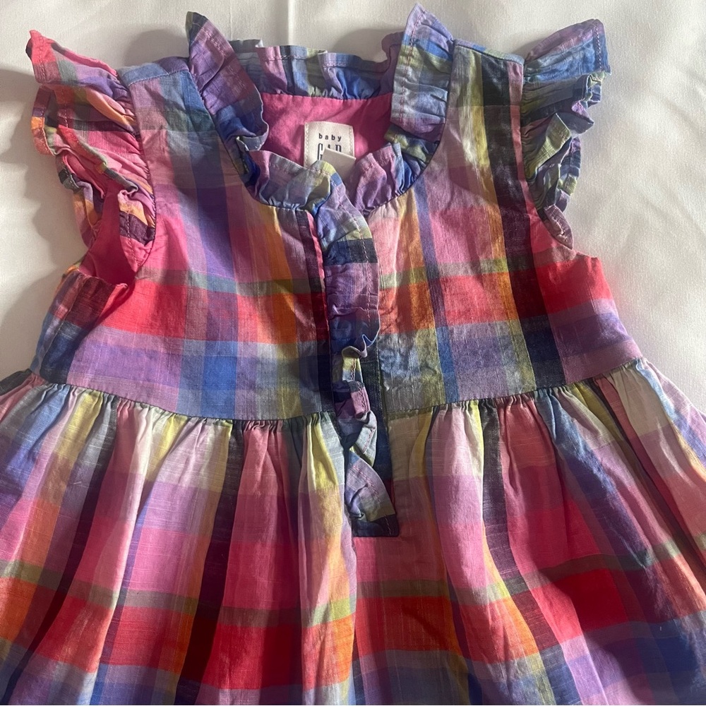 Baby Gap Pink Plaid Sleeveless Cotton Ruffle Dress Sz 12/18 Months - Picture 2 of 6